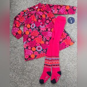 NEW Le Top Colorful Mod Floral Corduroy Dress & Tights Set Baby Girls Size 18M